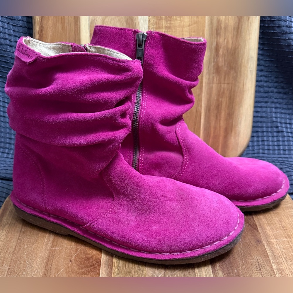L.L.Bean | Girls Pink Fuchsia Side Zipper Suede Leather Ankle Boots, Size 5